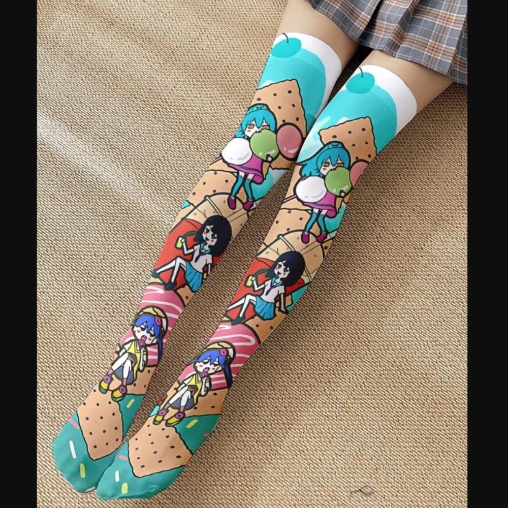 NEW anime kidcore print over the knee socks